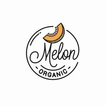 Melon logo. Round linear logo organic melon slice Stock Illustration