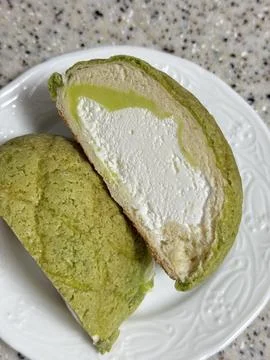 Melon Ppang, a fluffy Korean bread shaped like a melon with a crisp, sugary.. 스톡 사진