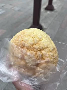 Melon Ppang, a fluffy Korean bread shaped like a melon with a crisp, sugary.. Stock Photos