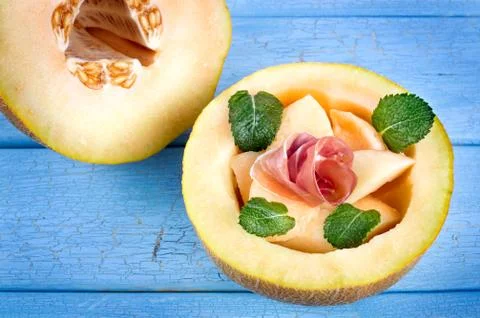 Melon with proscuitto Stock Photos