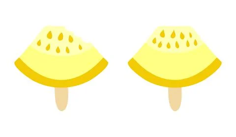 Melon-shaped ice cream on stick. Whole triangle and bitten piece. Sweetie. Sweet Stock Illustration
