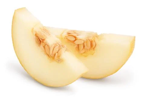 Melon slice isolated on white background with clipping path and full depth of Stock Photos