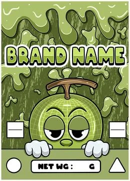 Melon Strain Cartoon with Slime Background. Design For Logo, Label, Cover a.. Stock Illustration