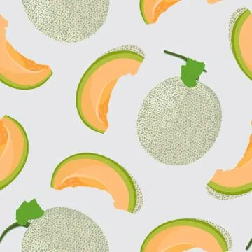 Melon whole and slice seamless pattern on gray background, Fresh cantaloupe m Illustrazione stock