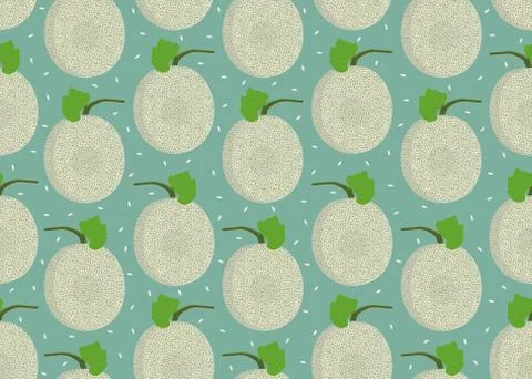 Melon whole seamless pattern on green background with seed, Fresh cantaloupe  Stock Illustration