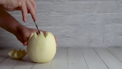 Melon with wine, melvin white, video, preparing, cocktail, stir. On white woo Stock Footage 258414672