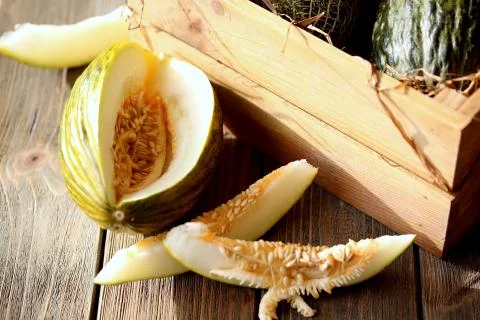 Melons in manger Stock Photos