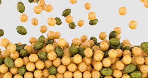 Melons with realistic texture falling and fill the screen. 3D animation on .. Stock Footage 302116534