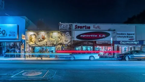 Melrose Ave Shopping District at night, Stock Video Pond5