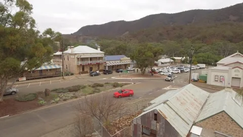 Melrose town Flinders Ranges 4k drone old pub Stock Footage 247046443