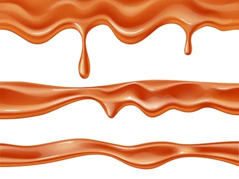 Melt caramel borders. Realistic horizontal smudges of sweet paste, sticky sugar 스톡 일러스트