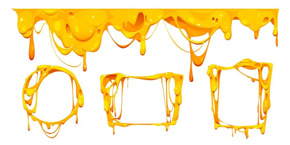 Melt cheese frames, cartoon set of cheesy borders Stock Illustration