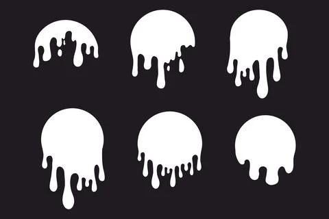 Melt drip circle white paint round splash with drops, liquid shape, stain Stock Illustration