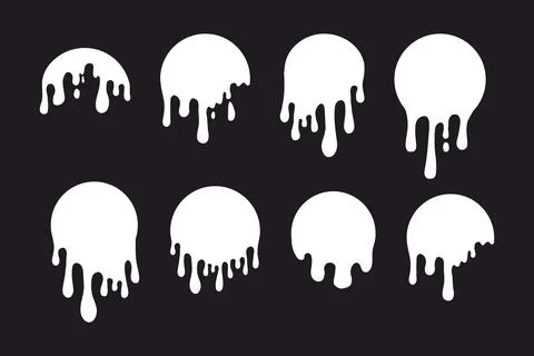 Melt drip circle white paint round splash with drops, liquid shape, stain Stock Illustration
