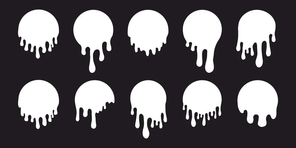 Melt drip circle white paint round splash with drops, liquid shape, stain Stock Illustration