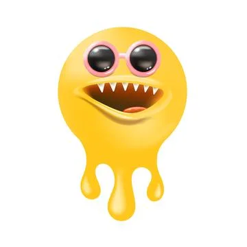 Melt Smile Character Vector, Cool Yellow Melting Face with Round Sunglasses Stock Illustration