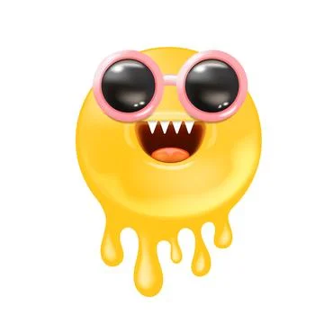 Melt Smile Character Vector, Cool Yellow Melting Face with Round Sunglasses Stock Illustration