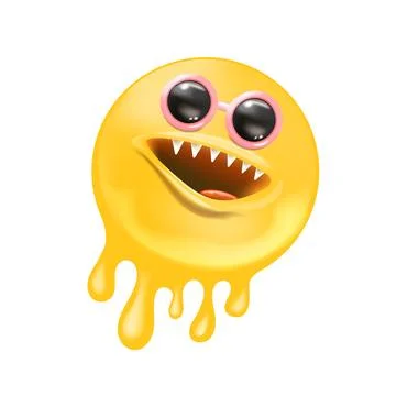 Melt Smile Character Vector, Cool Yellow Melting Face with Round Sunglasses Stock Illustration
