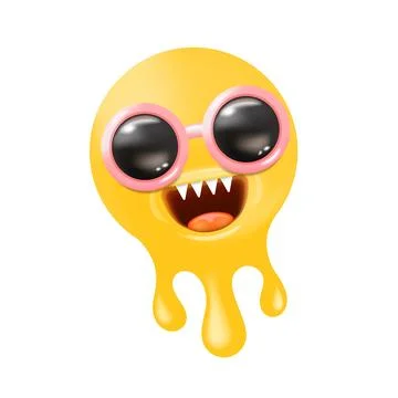 Melt Smile Character Vector, Cool Yellow Melting Face with Round Sunglasses Stock Illustration