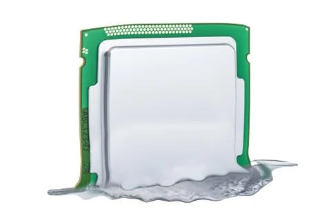 Meltdown security vulnerability concept, melting CPU processor. 3D rendering Stock Illustration