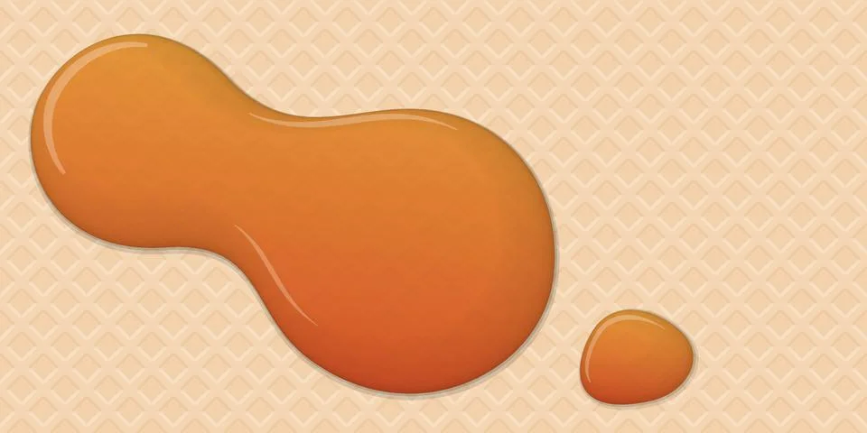 Melted caramel syrup drop on wafer texture background graphic illustration .. Stock Illustration