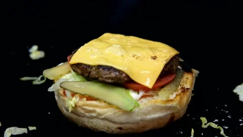 Melted Cheddar Hamburger Stock Footage 195925510