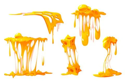 Melted cheese cartoon set, mellow pieces, dripping Stock Illustration