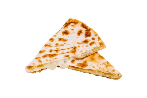 Melted cheese in crispy flatbread on a white background Stock Photos