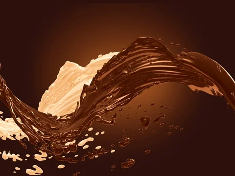 Melted Dark Milk Chocolate liquid splash wave flow Stock Footage 79914654