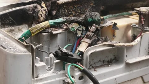 Melted wires burned due to electrical short circuit. Stock Footage 296781719