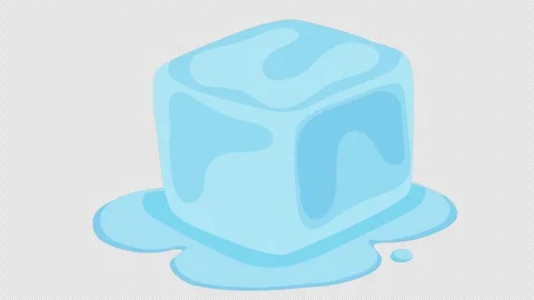 Melting Blue Ice Cube Transformation Animation Isolated on Black Stock Footage 324064334