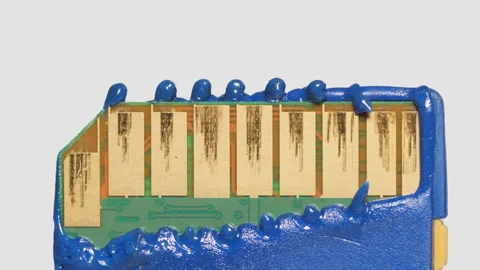 Melting blue memory card. Stock Footage 149685919