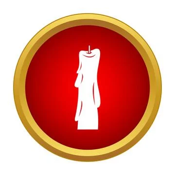 Melting candle icon within red gold circular badge Stock Illustration