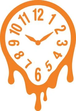 Melting clock in bright orange dripping downward with distorted numbers on .. Stock Illustration