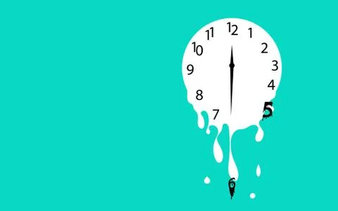 Melting clock flat design vector illustration on green background. 스톡 일러스트