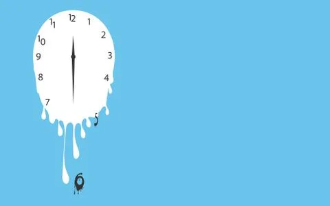 Melting clock flat design vector illustration on green background. Illustrazione stock