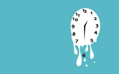 Melting clock flat design vector illustration on green background. Stock Illustration