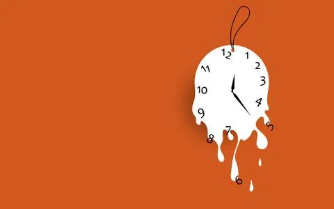 Melting clock flat design vector illustration on orange background. Stock Illustration