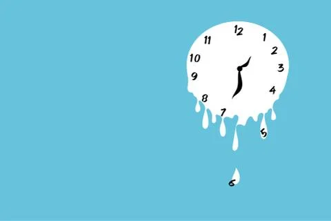 Melting clock flat design vector illustration on green background. 스톡 일러스트