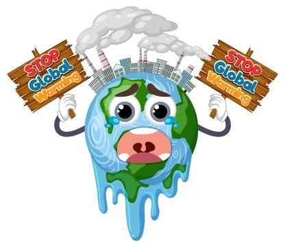 Melting earth with stop global warming signboard Stock Illustration