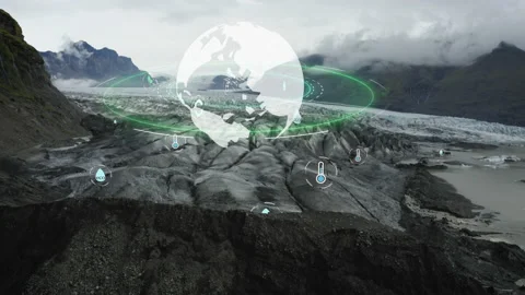 Melting glaciers climate change problem with digital world globe and Stock-Footage 171147458