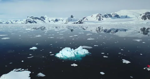 Melting ice from big glacier float Antarctic ocean Stock Footage 266807823