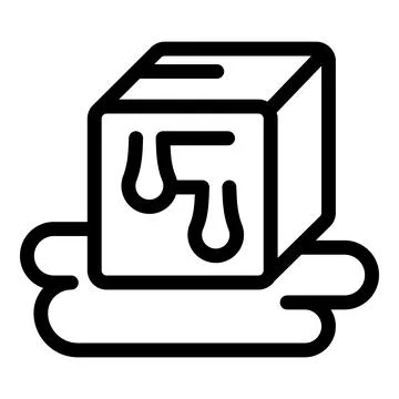 Melting ice cube creates a puddle of water on flat surface Stock Illustration