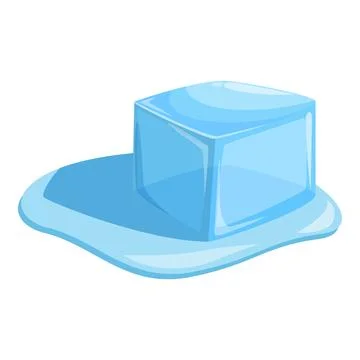 Melting ice cube creating a puddle of water イラスト素材