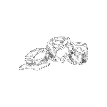 Melting ice cubes, hand drawn sketch vector illustration isolated on white Stock Illustration