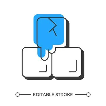 Melting ice cubes offset shadow line icon Stock Illustration
