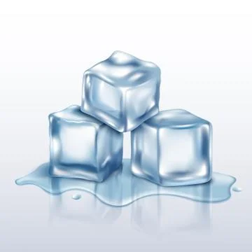 Melting ice cubes pile realistic mockup vector illustration on white background. Stock Illustration