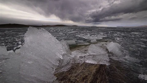 Melting of ice on the lake Stock Footage 78592444