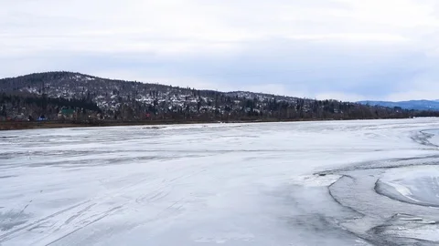 Melting ice on the river top view Stock Footage 109416919