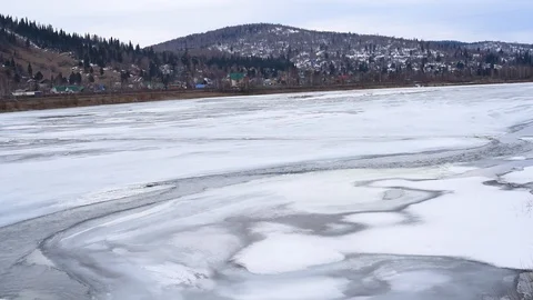Melting ice on the river top view Stock Footage 109416976